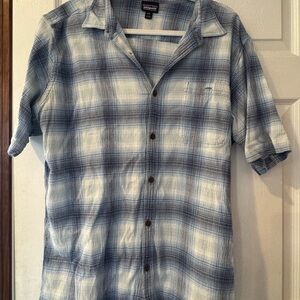 Patagonia Light Blue and White Plaid Casual Shirt